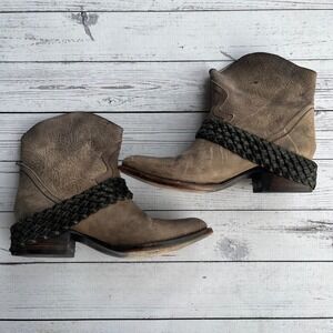 Freebird Leather Embossed Braided Harness Boots 10M Boho Cowgirl Westerncore